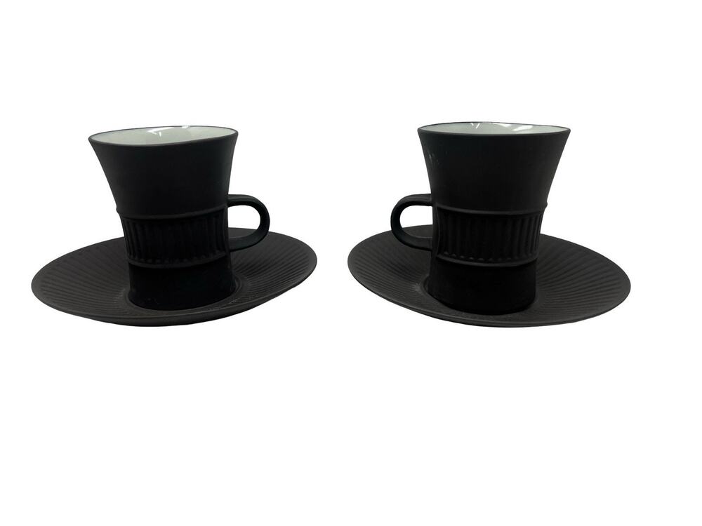 Vintage Set of 2 DANSK Flamestone Fluted Coffee Cups & Saucers Jens Quistgaard